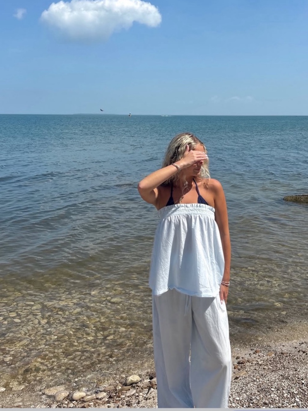 Free People Blue Strapless Top and Pants Set